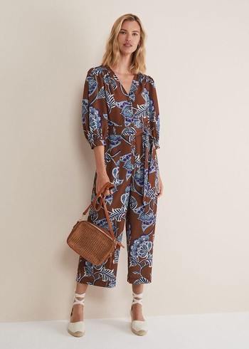 Phase Eight Erin Printed Cropped Leg Jumpsuit Orange/Burgundy USA | 0871625-FL